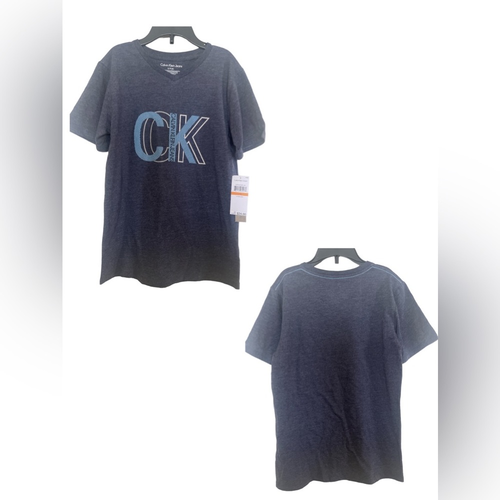 Calvin Klein Boys' Big Vneck Tee Shirt, Dark Blue